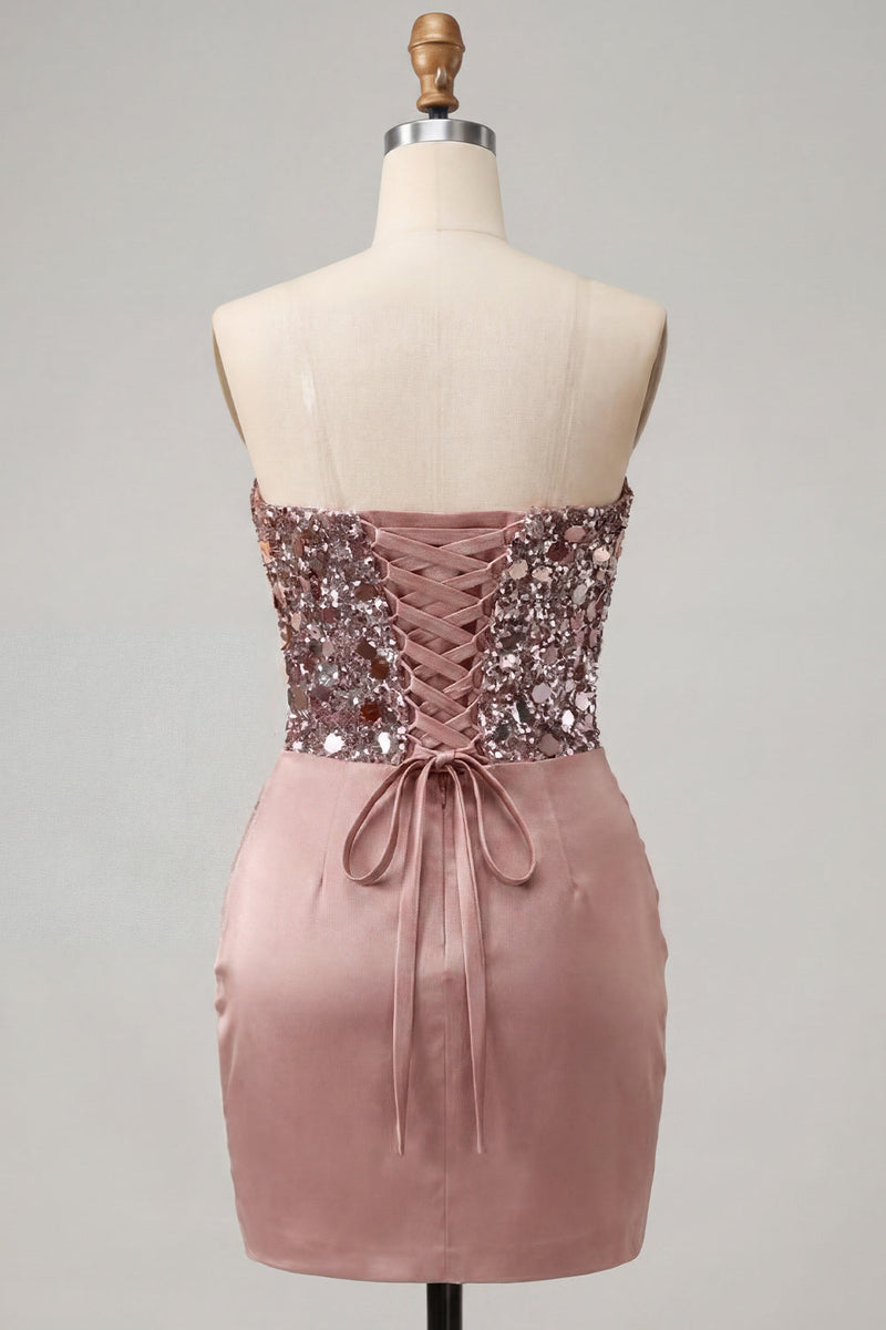 Laden Sie das Bild in den Galerie-Viewer, Sweetheart Champagner Pailletten Bodycon Mini-Homecoming-Kleid