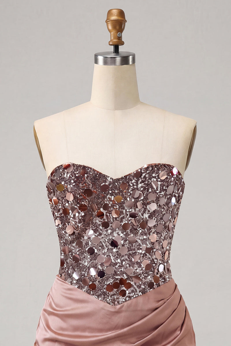 Laden Sie das Bild in den Galerie-Viewer, Sweetheart Champagner Pailletten Bodycon Mini-Homecoming-Kleid