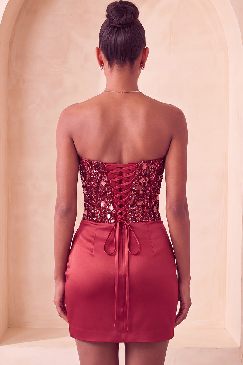 Laden Sie das Bild in den Galerie-Viewer, Sweetheart Champagner Pailletten Bodycon Mini-Homecoming-Kleid