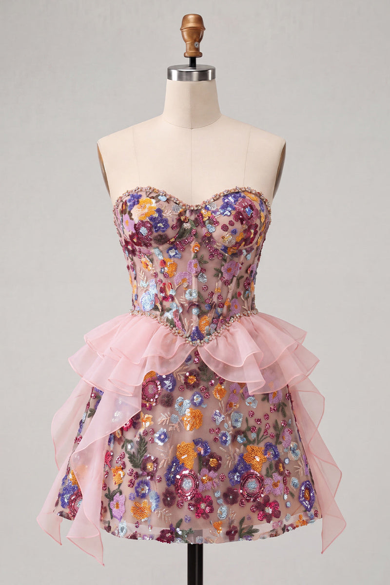 Laden Sie das Bild in den Galerie-Viewer, Salbeigrünes Sweetheart-Korsett A-Line Kurzes Homecoming-Kleid mit Pailletten
