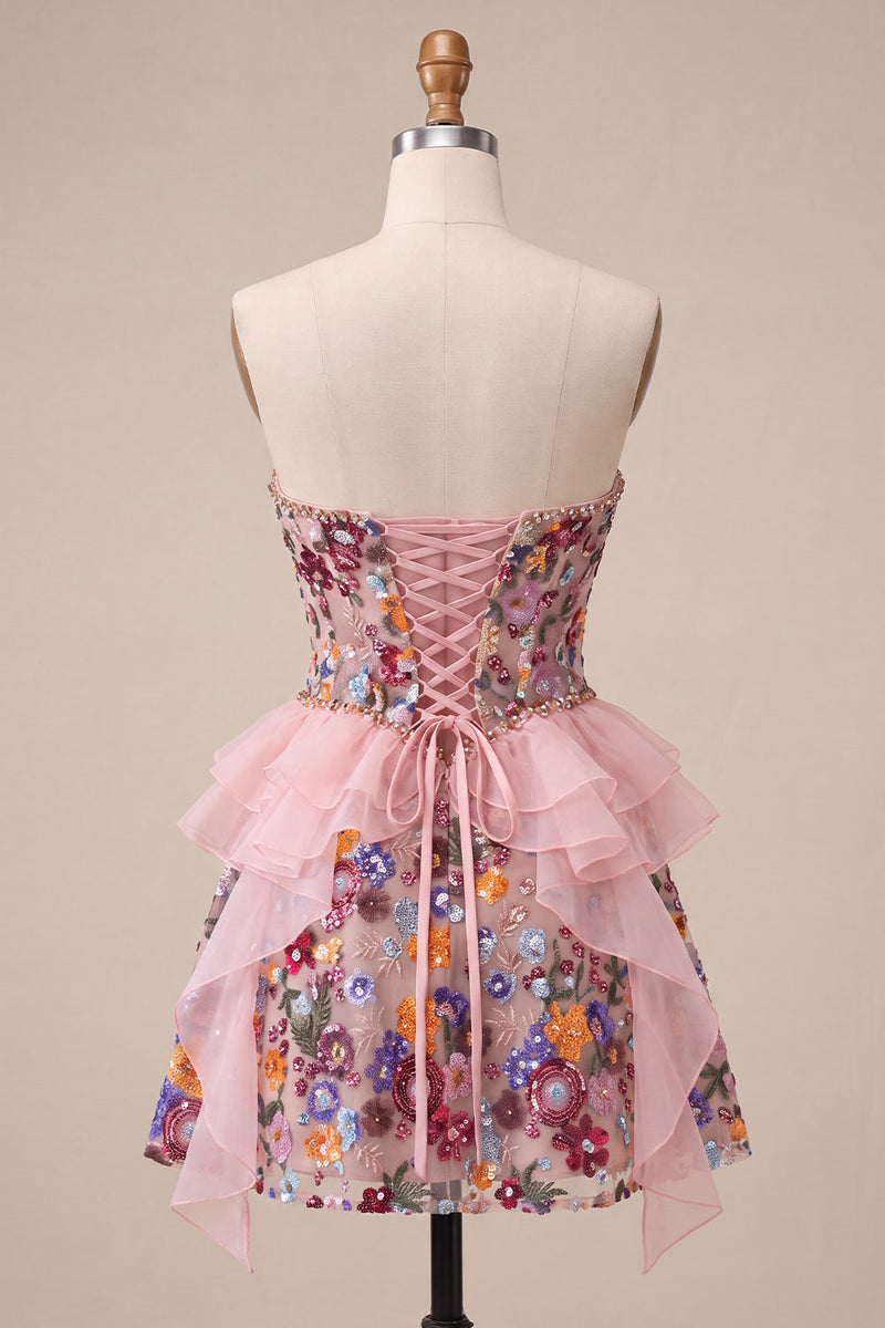 Laden Sie das Bild in den Galerie-Viewer, Salbeigrünes Sweetheart-Korsett A-Line Kurzes Homecoming-Kleid mit Pailletten