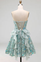 Laden Sie das Bild in den Galerie-Viewer, Salbeigrünes Sweetheart Korsett A-Linie Kurzes Abendkleid mit Pailletten