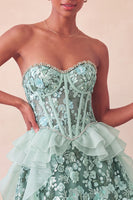 Laden Sie das Bild in den Galerie-Viewer, Salbeigrünes Sweetheart-Korsett A-Line Kurzes Homecoming-Kleid mit Pailletten