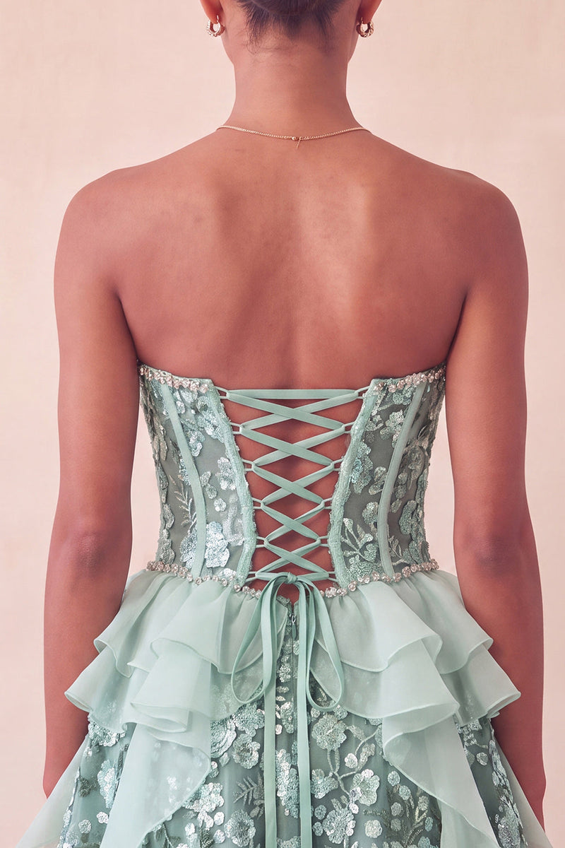 Laden Sie das Bild in den Galerie-Viewer, Salbeigrünes Sweetheart-Korsett A-Line Kurzes Homecoming-Kleid mit Pailletten