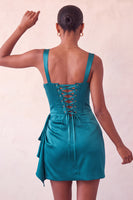 Laden Sie das Bild in den Galerie-Viewer, Bodycon baskisches Taillenkorsett Lake Blue gerafftes Homecoming-Kleid mit Rüschen