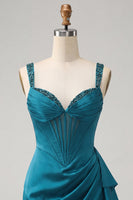 Laden Sie das Bild in den Galerie-Viewer, Bodycon baskisches Taillenkorsett Lake Blue gerafftes Homecoming-Kleid mit Rüschen