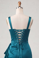 Laden Sie das Bild in den Galerie-Viewer, Bodycon baskisches Taillenkorsett Lake Blue gerafftes Homecoming-Kleid mit Rüschen