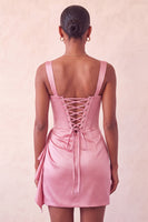 Laden Sie das Bild in den Galerie-Viewer, Bodycon baskisches Taillenkorsett Lake Blue gerafftes Homecoming-Kleid mit Rüschen