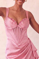 Laden Sie das Bild in den Galerie-Viewer, Bodycon baskisches Taillenkorsett Lake Blue gerafftes Homecoming-Kleid mit Rüschen