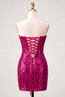Laden Sie das Bild in den Galerie-Viewer, Sweetheart Fuchsia Keyhole Bodycon glitzerndes Pailletten-Homecoming-Kleid mit Schlitz