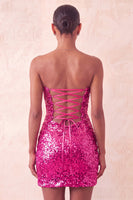 Laden Sie das Bild in den Galerie-Viewer, Sweetheart Fuchsia Keyhole Bodycon glitzerndes Pailletten-Homecoming-Kleid mit Schlitz
