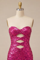 Laden Sie das Bild in den Galerie-Viewer, Sweetheart Fuchsia Keyhole Bodycon glitzerndes Pailletten-Homecoming-Kleid mit Schlitz