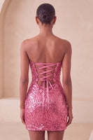 Laden Sie das Bild in den Galerie-Viewer, Sweetheart Fuchsia Keyhole Bodycon glitzerndes Pailletten-Homecoming-Kleid mit Schlitz