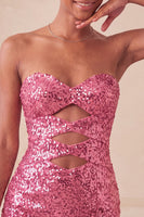 Laden Sie das Bild in den Galerie-Viewer, Sweetheart Fuchsia Keyhole Bodycon glitzerndes Pailletten-Homecoming-Kleid mit Schlitz