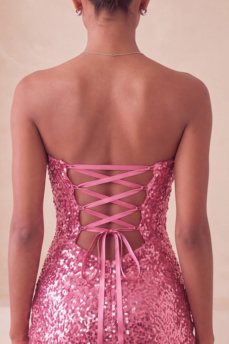 Laden Sie das Bild in den Galerie-Viewer, Sweetheart Fuchsia Keyhole Bodycon glitzerndes Pailletten-Homecoming-Kleid mit Schlitz