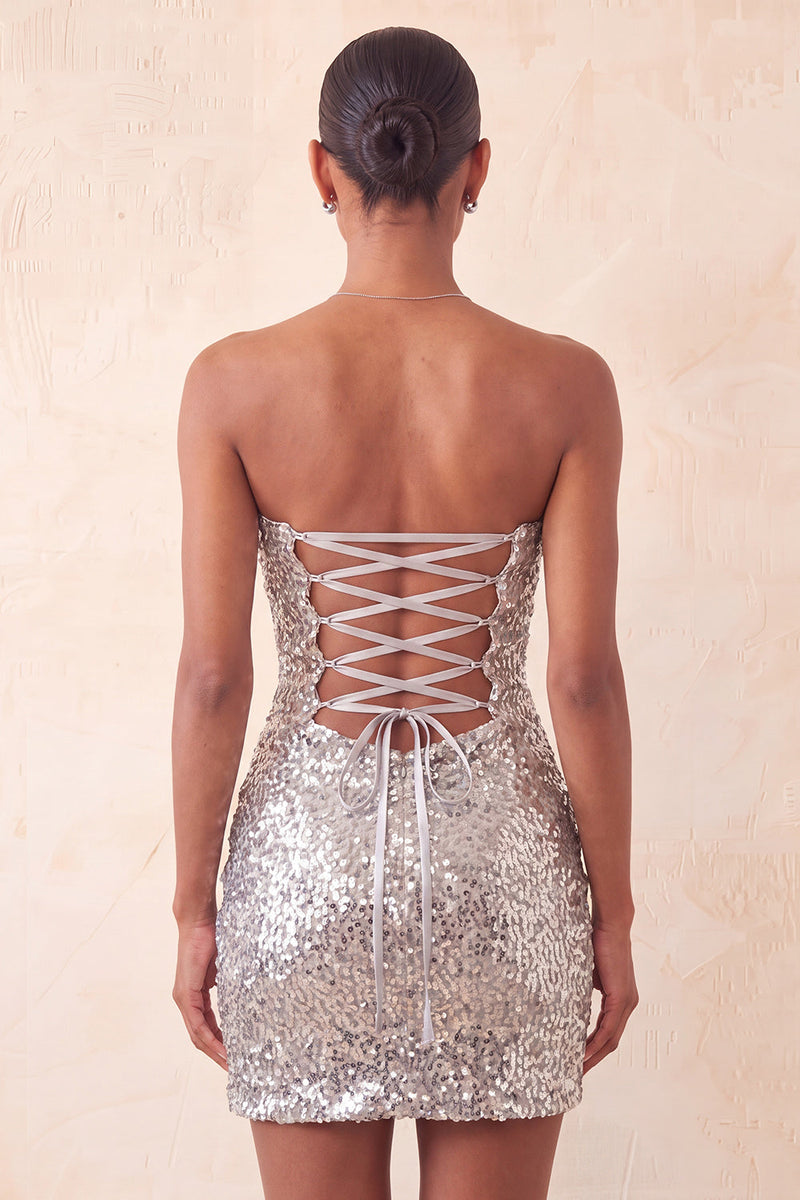 Laden Sie das Bild in den Galerie-Viewer, Sweetheart Fuchsia Keyhole Bodycon glitzerndes Pailletten-Homecoming-Kleid mit Schlitz