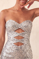 Laden Sie das Bild in den Galerie-Viewer, Sweetheart Fuchsia Keyhole Bodycon glitzerndes Pailletten-Homecoming-Kleid mit Schlitz
