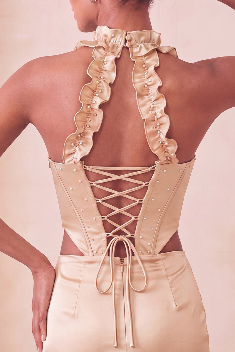 Laden Sie das Bild in den Galerie-Viewer, Halter-Korsett Bodycon Mintgrün gerafftes kurzes Homecoming-Kleid mit Schlitz