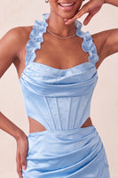 Laden Sie das Bild in den Galerie-Viewer, Halter-Korsett Bodycon Mintgrün gerafftes kurzes Homecoming-Kleid mit Schlitz