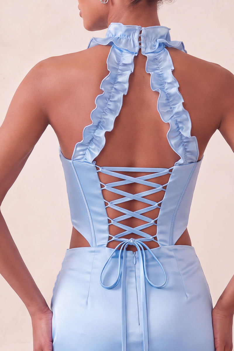 Laden Sie das Bild in den Galerie-Viewer, Halter-Korsett Bodycon Mintgrün gerafftes kurzes Homecoming-Kleid mit Schlitz