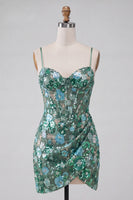 Laden Sie das Bild in den Galerie-Viewer, Rosa Korsett Bodycon, gerafftes kurzes Homecoming-Kleid mit Pailletten