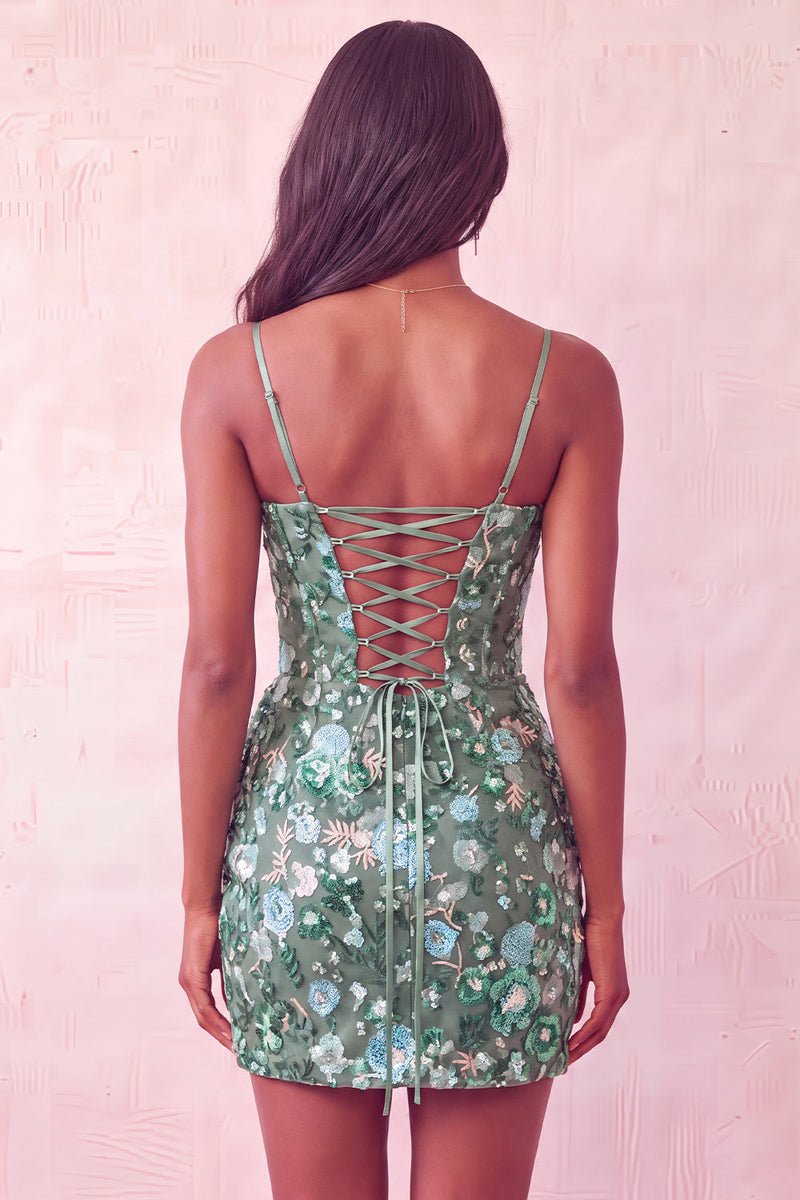 Laden Sie das Bild in den Galerie-Viewer, Rosa Korsett Bodycon, gerafftes kurzes Homecoming-Kleid mit Pailletten