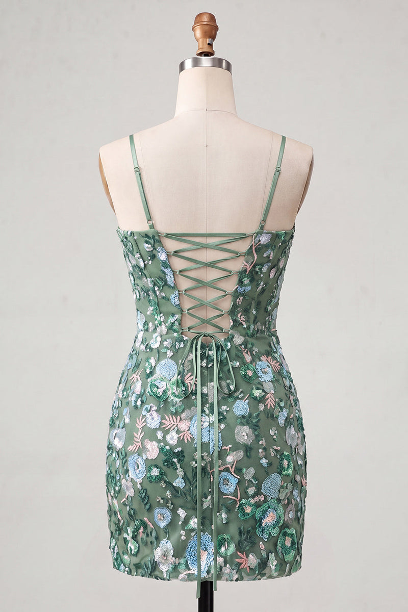 Laden Sie das Bild in den Galerie-Viewer, Rosa Korsett Bodycon, gerafftes kurzes Homecoming-Kleid mit Pailletten