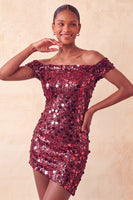Laden Sie das Bild in den Galerie-Viewer, Glitzerndes Champagner-Off-the-Shoulder-Bodycon-Homecoming-Kleid mit Pailletten