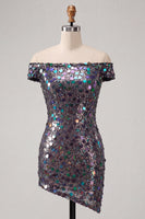Laden Sie das Bild in den Galerie-Viewer, Glitzerndes Champagner-Off-the-Shoulder-Bodycon-Homecoming-Kleid mit Pailletten