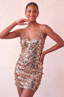 Laden Sie das Bild in den Galerie-Viewer, Glitzerndes silbernes Bodycon Spitzen-Kurzes Homecoming-Kleid mit Pailletten hinten