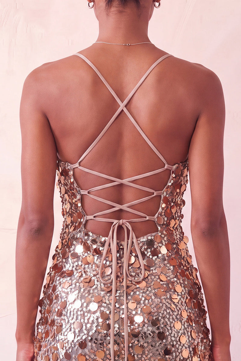 Laden Sie das Bild in den Galerie-Viewer, Glitzerndes silbernes Bodycon Spitzen-Kurzes Homecoming-Kleid mit Pailletten hinten