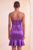Laden Sie das Bild in den Galerie-Viewer, Trägerloses Bodycon Lake Blue Perlen-Kurzes Homecoming-Kleid mit Rüschen