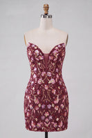Laden Sie das Bild in den Galerie-Viewer, Rosa Sweetheart Bodycon Pailletten-Homecoming-Kleid mit Schnürung hinten