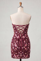 Laden Sie das Bild in den Galerie-Viewer, Rosa Sweetheart Bodycon Pailletten-Homecoming-Kleid mit Schnürung hinten