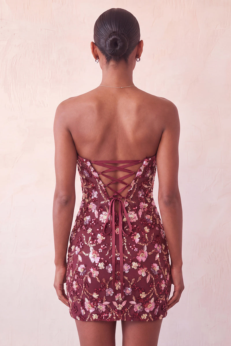 Laden Sie das Bild in den Galerie-Viewer, Rosa Sweetheart Bodycon Pailletten-Homecoming-Kleid mit Schnürung hinten