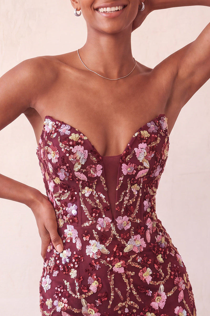 Laden Sie das Bild in den Galerie-Viewer, Rosa Sweetheart Bodycon Pailletten-Homecoming-Kleid mit Schnürung hinten
