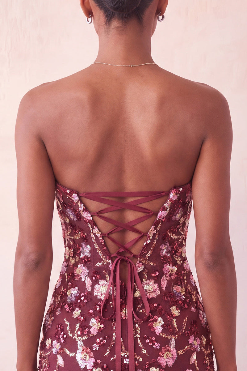 Laden Sie das Bild in den Galerie-Viewer, Rosa Sweetheart Bodycon Pailletten-Homecoming-Kleid mit Schnürung hinten