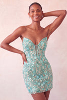 Laden Sie das Bild in den Galerie-Viewer, Rosa Sweetheart Bodycon Pailletten-Homecoming-Kleid mit Schnürung hinten