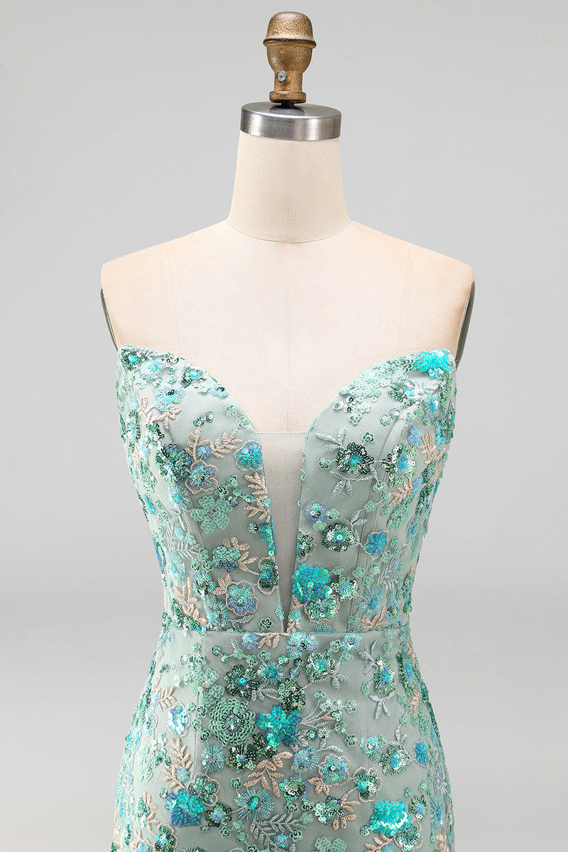 Laden Sie das Bild in den Galerie-Viewer, Rosa Sweetheart Bodycon Pailletten Kurzes Abendkleid mit Schnürung hinten