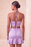 Laden Sie das Bild in den Galerie-Viewer, Schwarzes Neckholder-Cut-Out-Mini-Homecoming-Kleid mit Rüschen