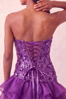 Laden Sie das Bild in den Galerie-Viewer, Blaue trägerlose Pailletten Bodycon Kurzes Homecoming-Kleid mit Rüschen