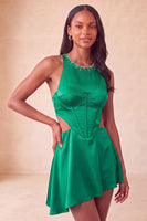 Laden Sie das Bild in den Galerie-Viewer, Schwarzes A-Linien-Korsett-Kurzzeit-Homecoming-Kleid