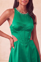 Laden Sie das Bild in den Galerie-Viewer, Schwarzes A-Linien-Korsett-Kurzzeit-Homecoming-Kleid