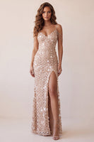 Laden Sie das Bild in den Galerie-Viewer, Champagner-Kaltschulter-Blumenmeerjungfrauen-Langes Festkleid mit Schlitz