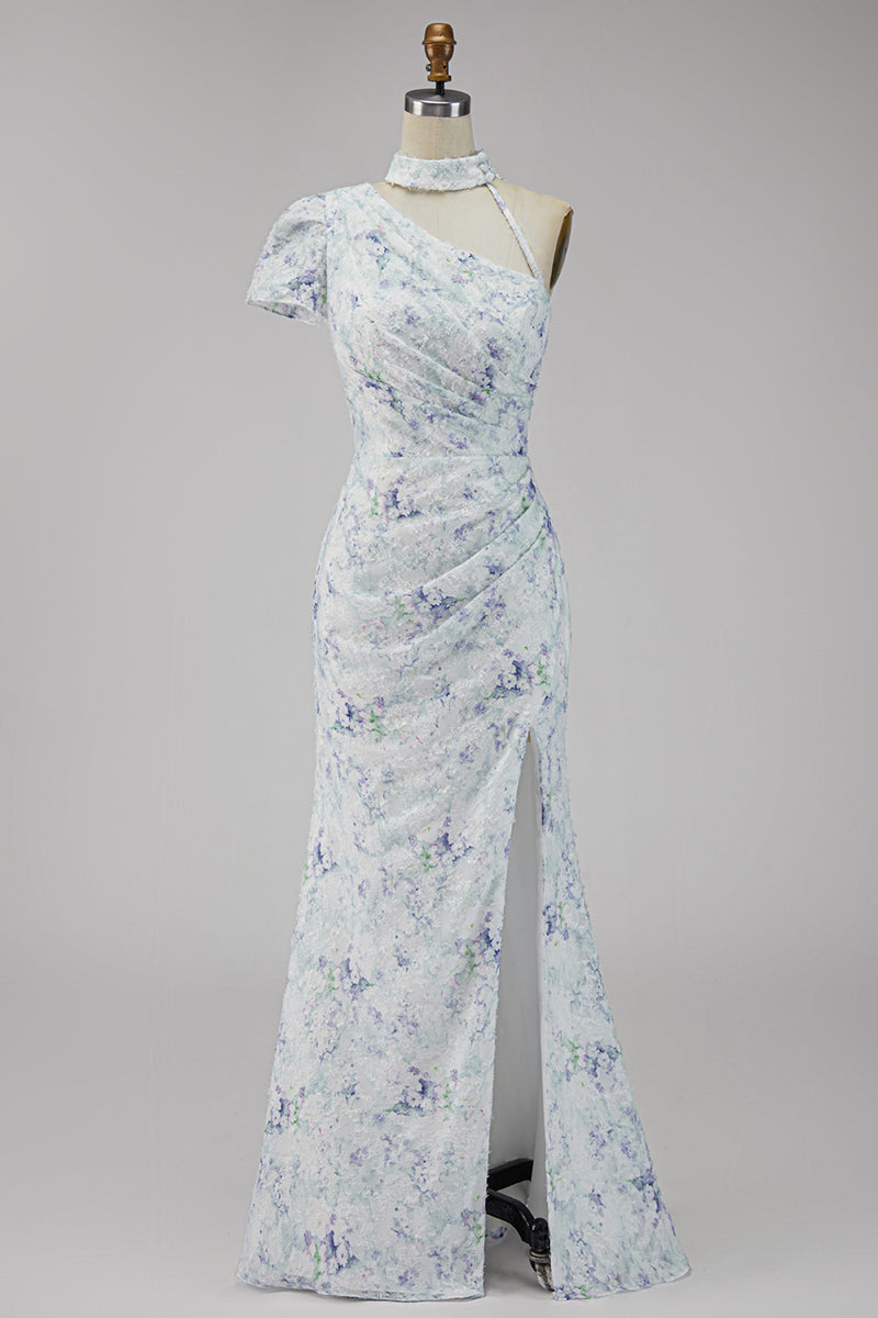 Laden Sie das Bild in den Galerie-Viewer, Chiffon Flieder Meerjungfrauen Gerafftes Langes Festkleid mit Schlitz