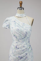 Laden Sie das Bild in den Galerie-Viewer, Chiffon Flieder Meerjungfrauen Gerafftes Langes Festkleid mit Schlitz