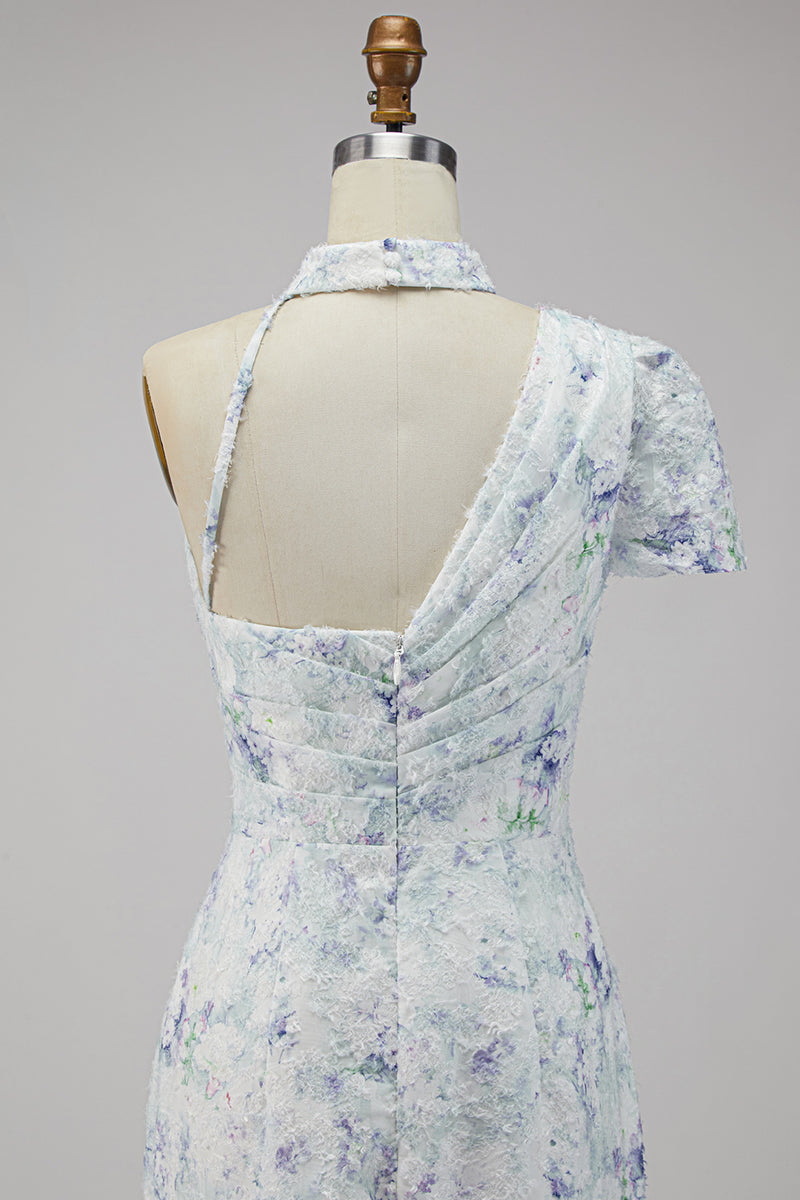 Laden Sie das Bild in den Galerie-Viewer, Chiffon Flieder Meerjungfrauen Gerafftes Langes Festkleid mit Schlitz