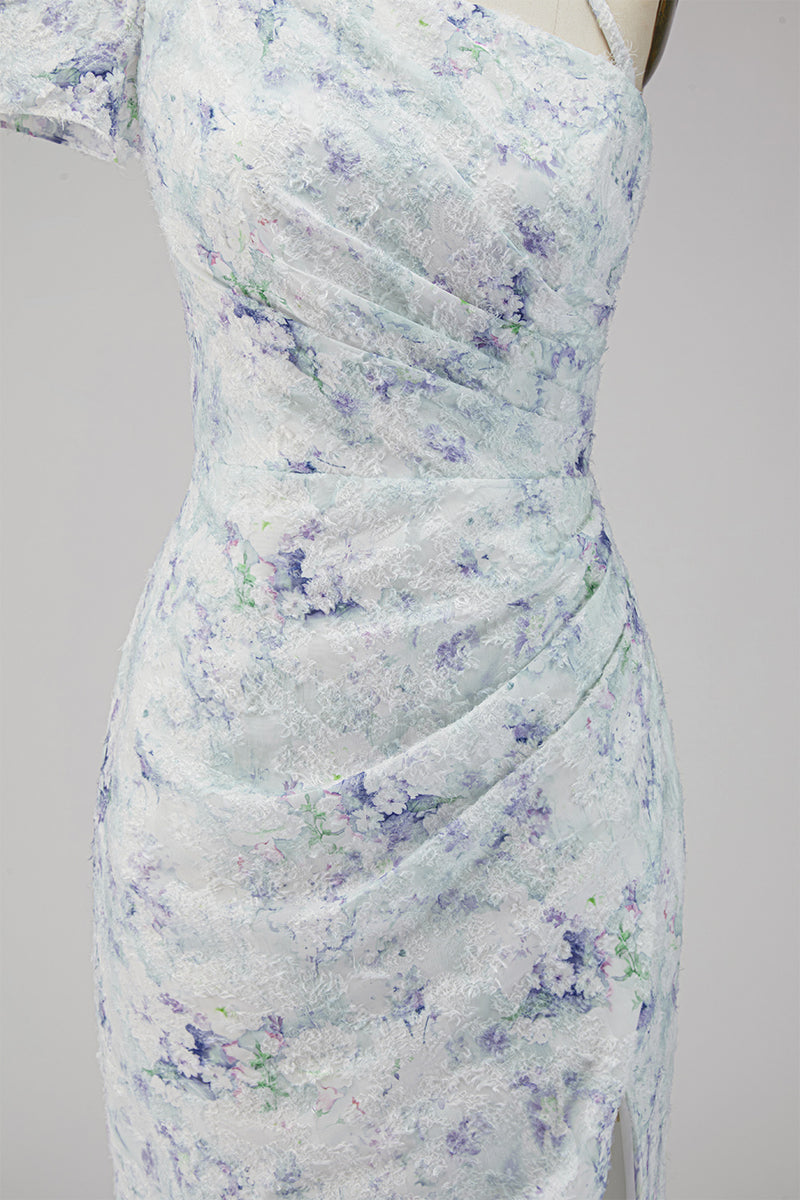 Laden Sie das Bild in den Galerie-Viewer, Chiffon Flieder Meerjungfrauen Gerafftes Langes Festkleid mit Schlitz
