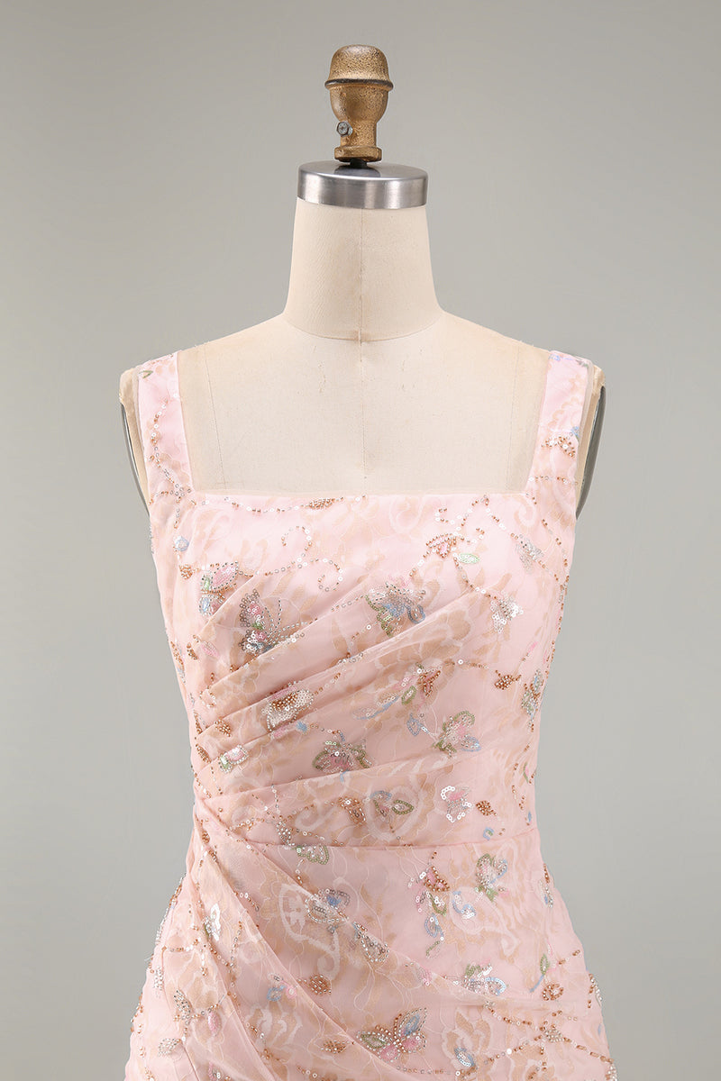 Laden Sie das Bild in den Galerie-Viewer, Geröte Meerjungfrauen Quadrathals mit Strasssteinen Gerafftes Langes Mutter-der-Braut-Kleid mit Schlitz