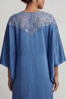 Laden Sie das Bild in den Galerie-Viewer, Blauer Rundhals-Midi-Mutter-der-Braut-Kleid mit Pailletten
